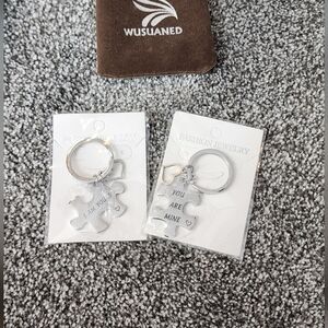 Wusuaned Couples Fashion Jewerly Love Keychains  Puzzle Pieces with hearts